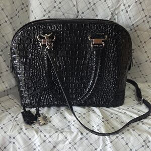 Stauer Black Crocodile-Embossed Shoulder Bag
